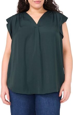 Vince Camuto Ruffle Shoulder Sleeveless Blouse in Forest Night at Nordstrom, Size 1X