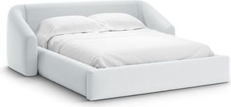 Cosmopolitan Design Cama con cabecero y ba&uacute;l 200x140cm tejido estructural gris claro