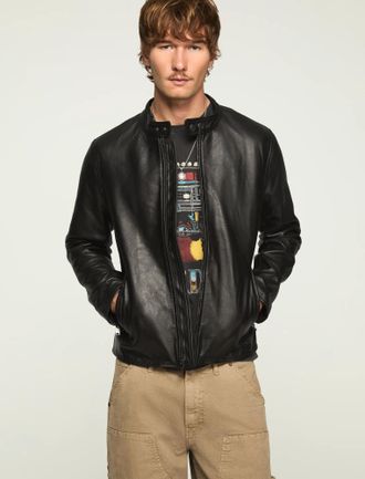 Lucky Brand Mens Clean Leather Bonneville Jacket