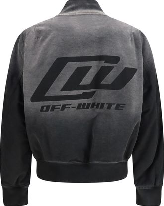Off-white Mens Washed Denim Bomber Jacket Black Cotton