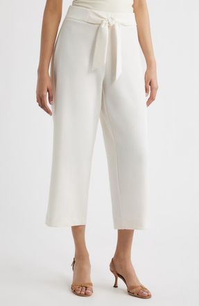 Anne Klein Tie Front Pull-On Wide Leg Crop Pants in White Dove at Nordstrom, Size Small