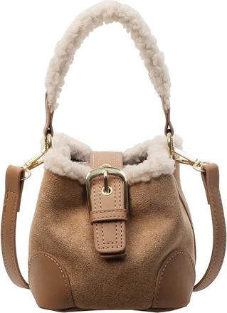 Generic Womens Plush Bags Fluffy Womens Bags Bucket Shoulder Handbag Autumn Winter Vintage Versatile Crossbody Bag(Khaki)