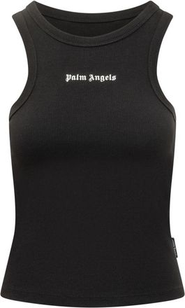 Palm Angels Black Logo Round Neck Top