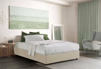 Talamo Italia Dmora - Cama Matrimonial Dcacac, Cama Contenedor Con Revestimiento De Tela, 100% Made In Italy, Apertura Frontal, Con Colch&oacute;n 160x190 Cm Incluido, Bei