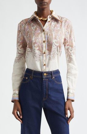 Zimmermann Alchemy Paisley Ramie Button-Up Shirt in Cream Paisley at Nordstrom, Size 2