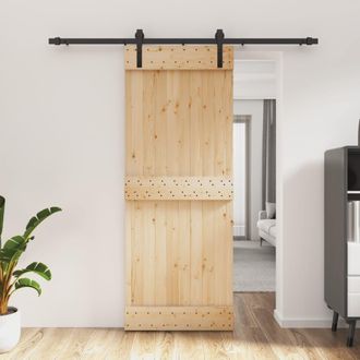 Berkfield Home Sliding Door with Hardware Set 80x210 cm Solid Wood Pine in Brown