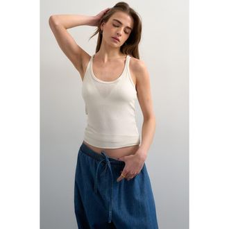 Topshop Rib Semi Sheer Racerback Tank in Ecru at Nordstrom, Size X-Small