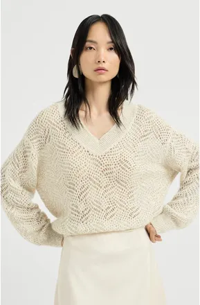 Brunello Cucinelli Dazzling abstract leaf sweater in mohair and wool in Cream at Nordstrom, Size Xxx-Large