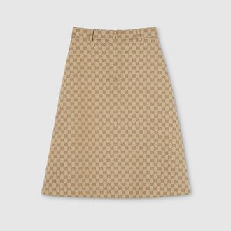 Gucci GG Cotton Canvas Fabric Skirt, Beige, Ready-to-wear