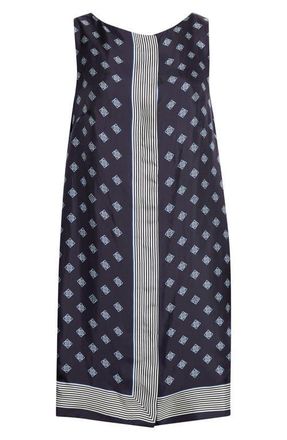 Bode Foyer Diamond Print Silk Minidress in Navy Blue at Nordstrom, Size 10