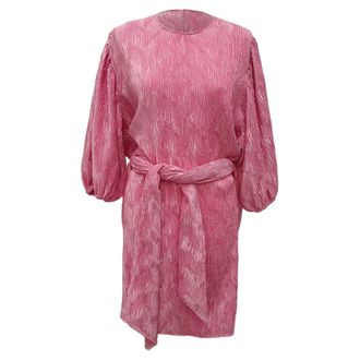 Ganni Ganni Pleated Tie-Waist Mini Dress in Pink Polyester