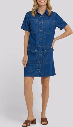 NYDJ Denim Utility Dress in Medium Indigo at Nordstrom, Size Xx-Small