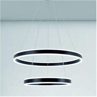 Trade Shop Lampadario a Sospensione Led Moderno Doppio Cerchio Nero 58w Con Telecomando 31876 - - Trade Shop Traesio
