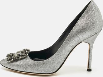 Manolo Blahnik Silver Lurex Fabric Hangisi Pumps