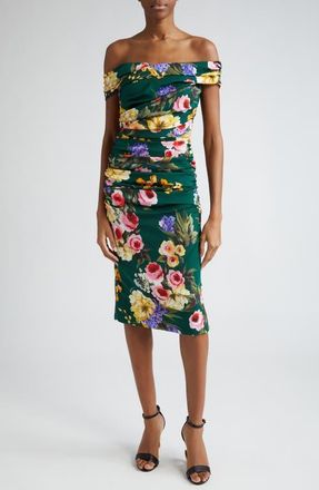Dolce & Gabbana Garden Floral Print Charmeuse Sheath Dress in Black Purple at Nordstrom, Size 0 Us