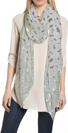 Lina & Lily Metallic Gold Silver Foil Feather Womens Scarf Shawl Wrap Lightweight (Light Grey-Silver)