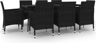 vidaXL Set Comedor De Jard&iacute;n 9 Pzas Y Cojines Rat&aacute;n Sint&eacute;tico Y Vidrio Vidaxl