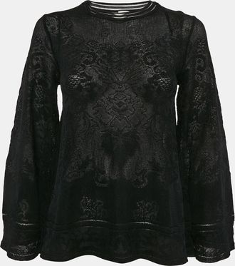 M Missoni Black Floral Knit Flared Long Sleeve Top
