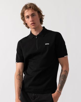 HUGO BOSS Mens Regular Fit Short Sleeve Logo Detail Polo Shirt in Black Cotton - Size X-Large