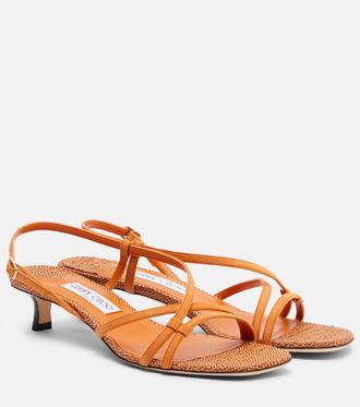 Jimmy Choo London Farris raffia-trimmed leather sandals