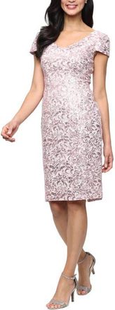 Alex Evenings Corded Lace Sheath Cocktail Dress in Blush at Nordstrom, Size 16
