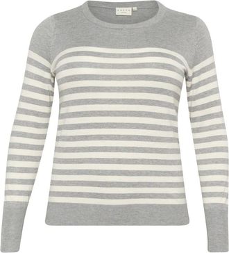 Kaffe Curve Gestreepte Gebreide Trui Grijs Melange/Turtledove - Dames - Ronde hals truien - Grijs - L - Truien & Vesten