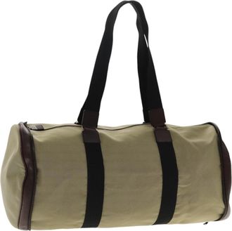 Ferragamo Boston Leather Beige Canvas Handbag (Pre-Owned)