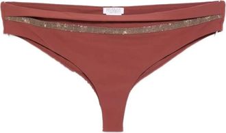 Brunello Cucinelli Badmode, Dames, Bruin, S, Bikini broek met versierde tailleband