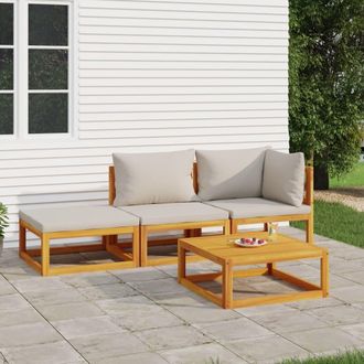 vidaXL Set Muebles De Jard&iacute;n 4 Pzas Madera Maciza Y Cojines Gris Claro Vidaxl