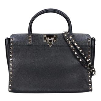 Valentino Pre-owned Handbags, female, Black, Size: ONE SIZE Pre-owned Rockstud Leather 2way Shoulder Bag