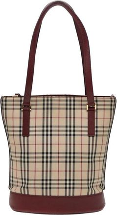 Burberry Pre-owned Tote Bags, female, Beige, Size: ONE SIZE Pre-owned Haymarket Check Canvas Tote Bag