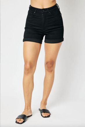 Judy Blue Tummy Control Cuffed Shorts In Black