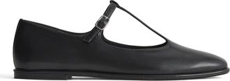 Everlane Everlane Womens The Leather T-Strap Flat Mary Jane, Black, 4.5 UK