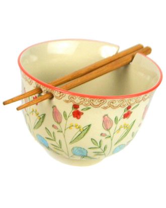 Euroceramica Ella Red Ramen Bowl Set With Chopsticks
