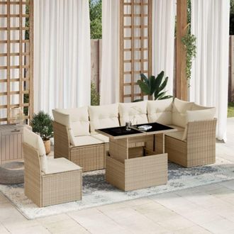 vidaXL Vidaxl - Set Sof&aacute;s De Jard&iacute;n 7 Piezas Y Cojines Rat&aacute;n Sint&eacute;tico Beige