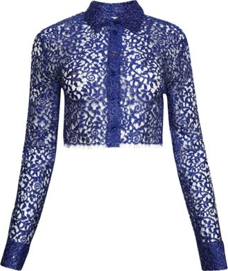 Coperni perforated cropped shirt - women - Nylon/Polyamide/Viscose - 36 - Blue