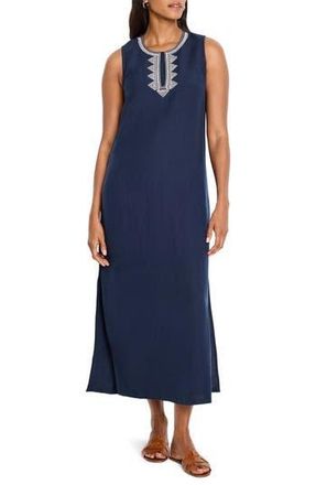 Nic+Zoe Sunset Soirée Embroidered Linen Blend Sundress in Dark Indigo at Nordstrom Rack, Size X-Large