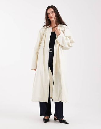 Asos Trench taglio lungo arricciato con fondo a palloncino color pietra-Neutro