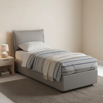 Dmora Dmora - Cama Individual Daugust, Cama Contenedor Con Revestimiento De Tela, 100% Made In Italy, Apertura Frontal, Con Colch&oacute;n Cm 80x190 Incluido, Gris