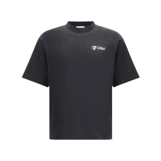 Off-white T-Shirts, male, Black, Size: XL Black/White Script Logo T-shirt