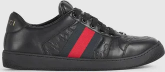 Gucci Mens Screener Sneaker, Black, Leather
