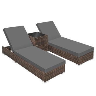 TecTake 2 tumbonas, polirat&aacute;n y aluminio + mesa, funda protectora, marr&oacute;n