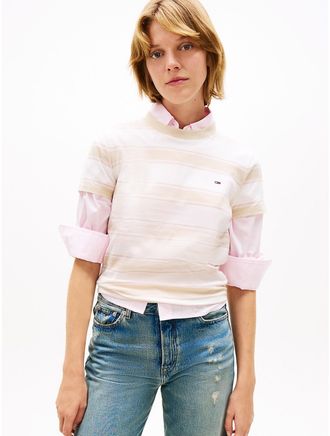 Tommy Hilfiger Womens Tommy Jeans Regular Fit Stripe T-Shirt - Beige - XL