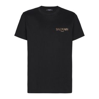 Balmain T-Shirts, male, Black, XL, T-shirt with vintage gel logo