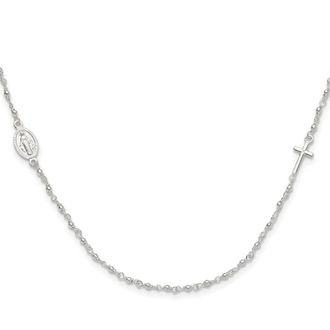 Diamond2Deal Sterling Silver Medal Cross Rosary Necklace 16.5