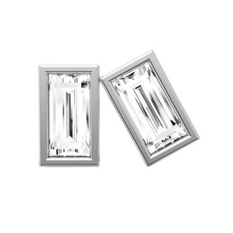 Diamond2Deal 14K White Gold 1 Ct Lab Grown Baguette Shape Diamond Solitaire Stud Earrings Color- E-F, Clarity- VS1
