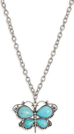 Vidakush Imitation Turquoise Butterfly Pendant Necklace in Silver at Nordstrom, Size 14