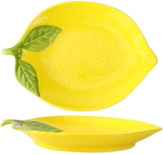 OEM Assiette Citron - C&eacute;ramique Sans Plomb - 25 X 17 Cm - Pour Fruits Et Ustensiles De Cuisine - 1 Pi&egrave;ce