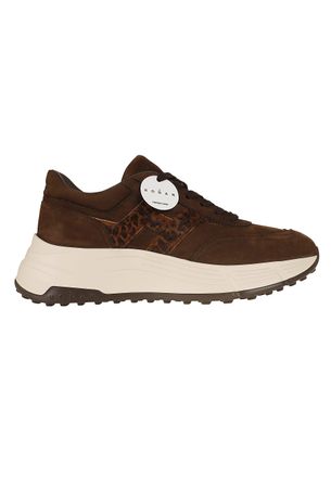 Hogan Brown Suede Leopard-Print Pony Skin Hi-Fi Sneakers