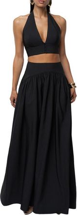 JLUXLABEL Haven Halter Crop Top & Maxi Skirt Set in Black at Nordstrom, Size X-Large